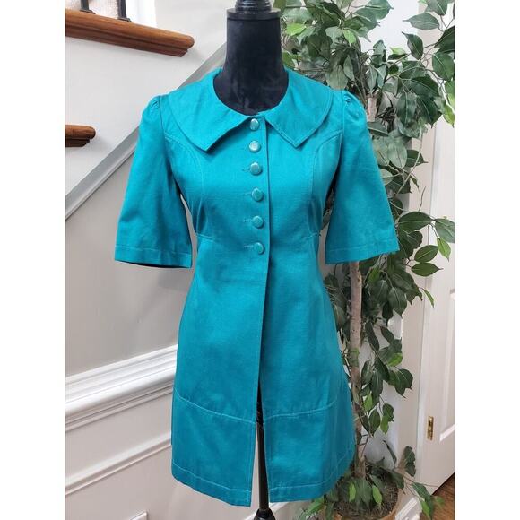 Tulle Womens Blue 100% Cotton Single Breasted Six Button Blazer Coat Size XS - Picture 16 of 16